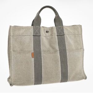 Hermès Fourre-Tout MM Canvas Tote Bag – Gray / Silver – Authentic